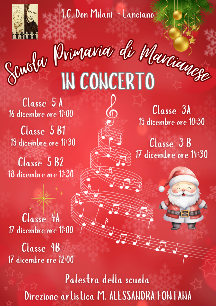Date del concerto di Natale, scuola primaria di Marcianese